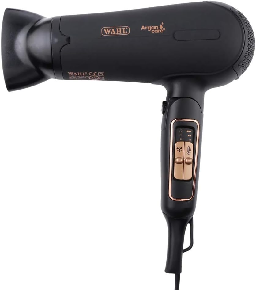 Wahl Pro Shine Hair Dryer 2200W – Argan Oil Infused Professional Blow Dryer with 3 Heat & 2 Speed Settings, Cool Shot, Diffuser & Concentrator Attachments – Lightweight & Travel-Friendly