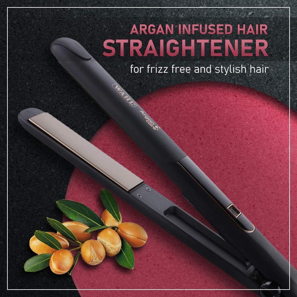 Wahl Pro Shine Argan Care Hair Straightener & Curler | Argan Oil Infused Ceramic Plates | Anti-Frizz Shine | LED Display | 180°C–230°C | Auto Shut-Off | 3m Professional Cord