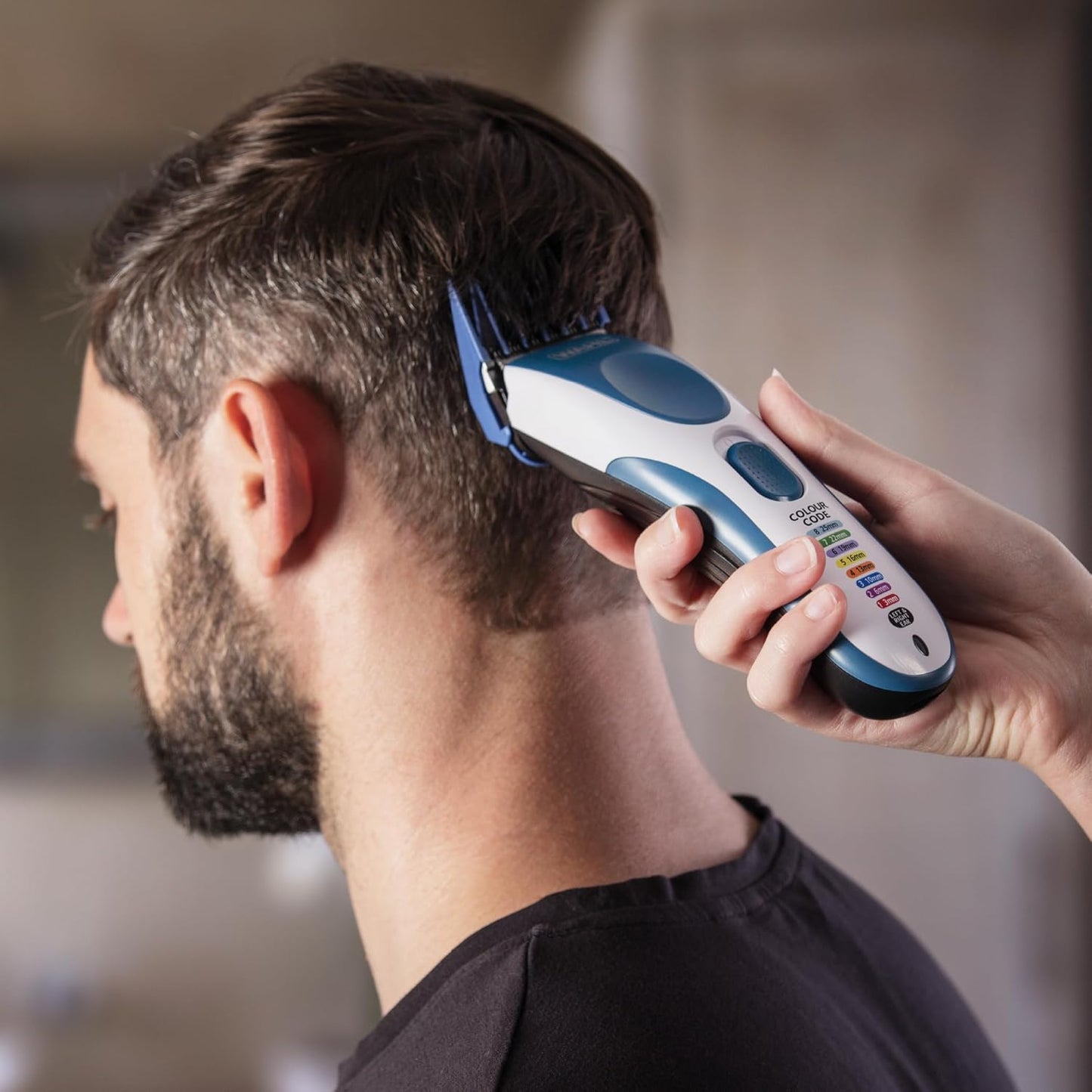 WAHL Color Pro Cordless Hair Clipper Kit, Rechargeable Hair Clipper, Detail Trimmer, Mini Foil Shaver, 12 Colour Coded Comb Attachments, 60 Minutes Run Time, Blue/White Trimmer