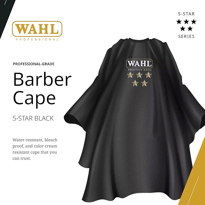 Wahl Professional 5 Star Series Barber Cape, Water and Bleach Resistant, Polyester, Snap Closure for Professional Barbers and Stylists