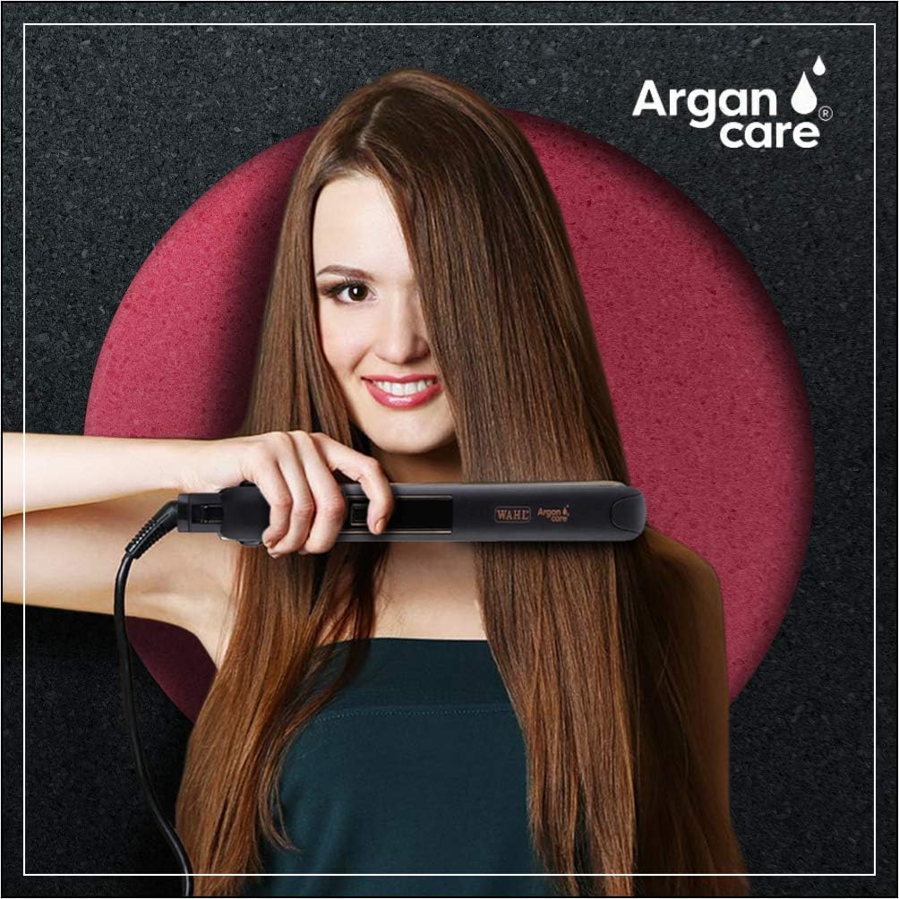 Wahl Pro Shine Argan Care Hair Straightener & Curler | Argan Oil Infused Ceramic Plates | Anti-Frizz Shine | LED Display | 180°C–230°C | Auto Shut-Off | 3m Professional Cord