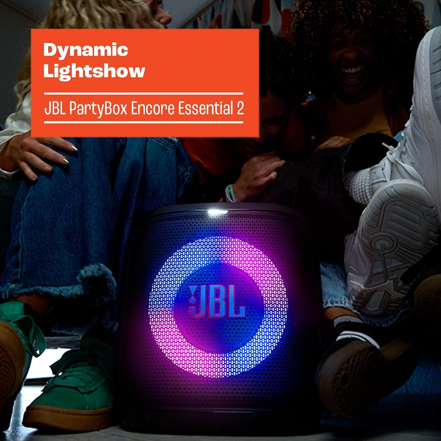JBL PartyBox Encore Essential 2 Portable Speaker, AI Sound Boost - Black | Dynamic Lightshow, up to 15 Hour Battery, Mic And Guitar Inputs, Auracast Stereo Link, App Control, Splash Proof