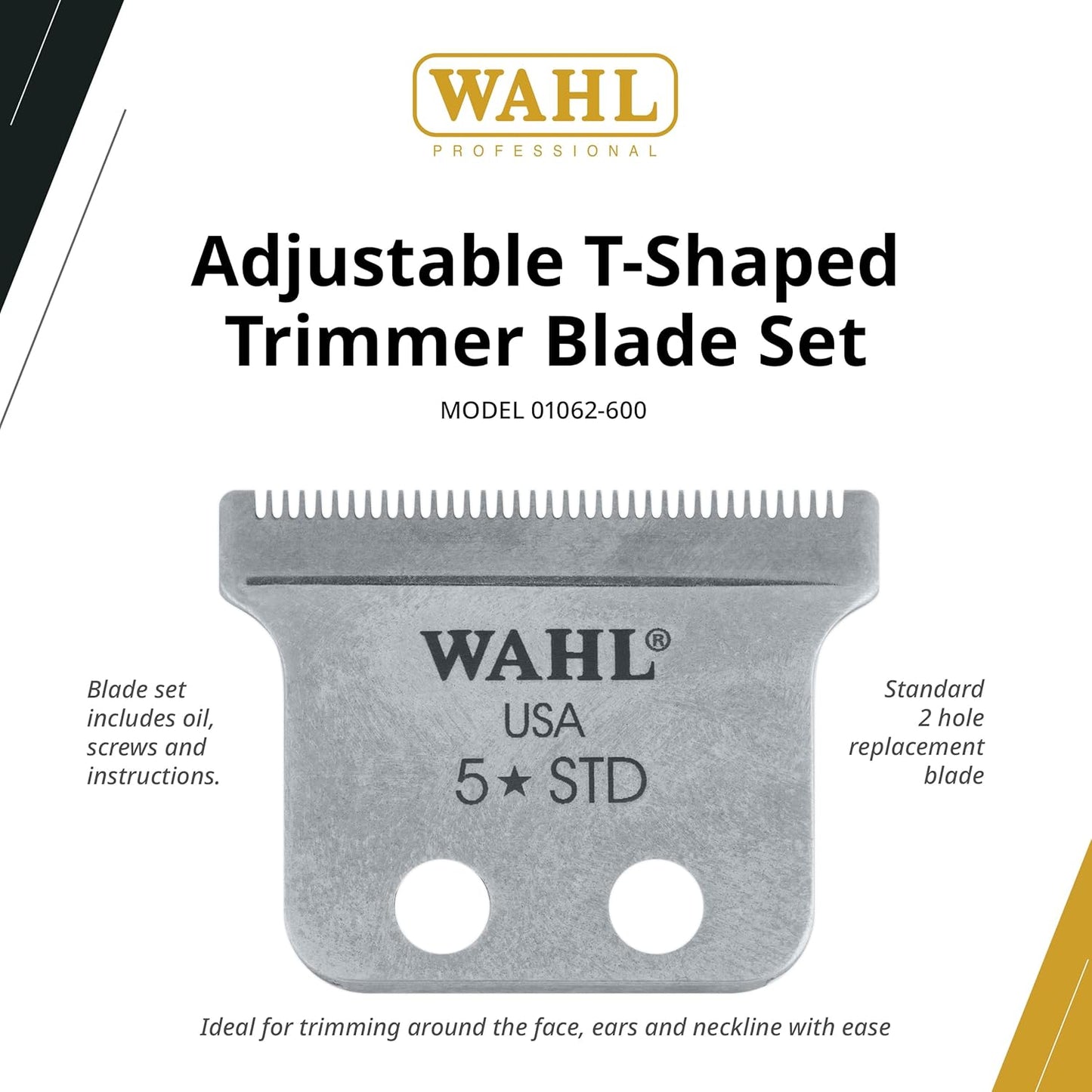 Wahl Professional Adjustable T Shaped Trimmer Blade - Designed for Specific Wahl, 5 Star, and Sterling Trimmers - Includes Oil, Screws, and Instructions