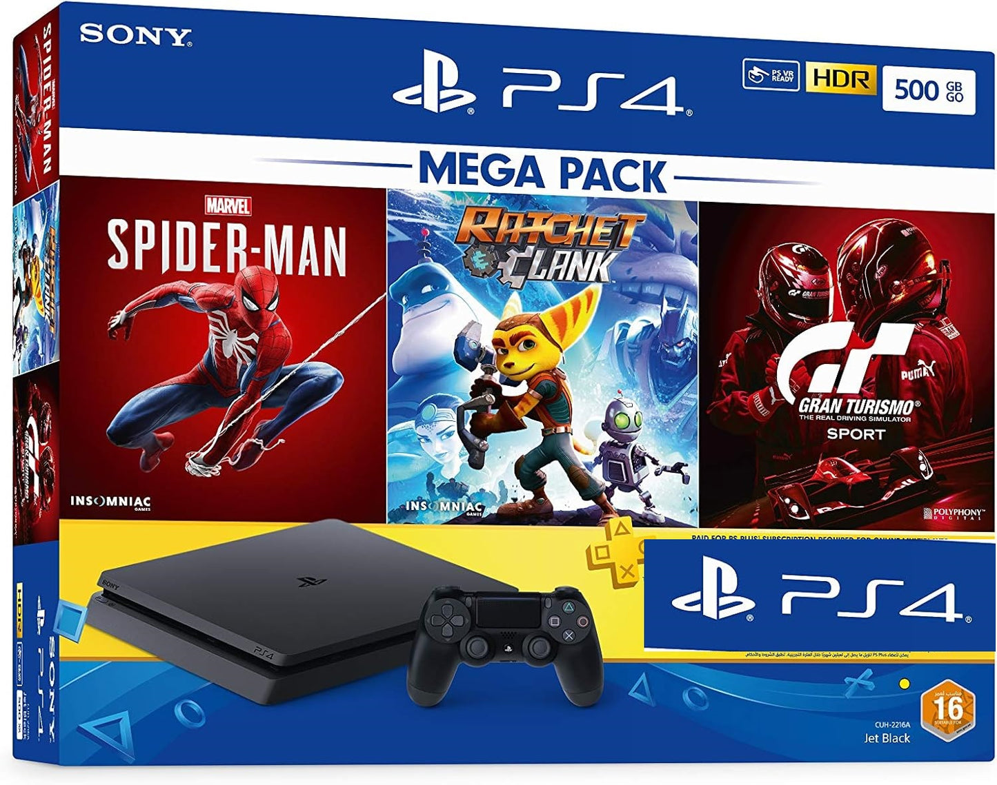 PlayStation 4 500GB Slim Console Hits Bundle with Spiderman, Ratchet & Clank, Gran Turismo Sport