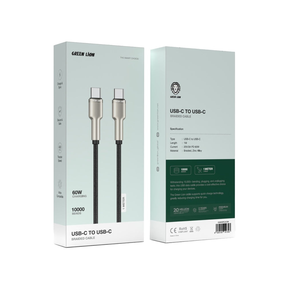 Green Lion USB-C to USB-C Braided Cable - Black