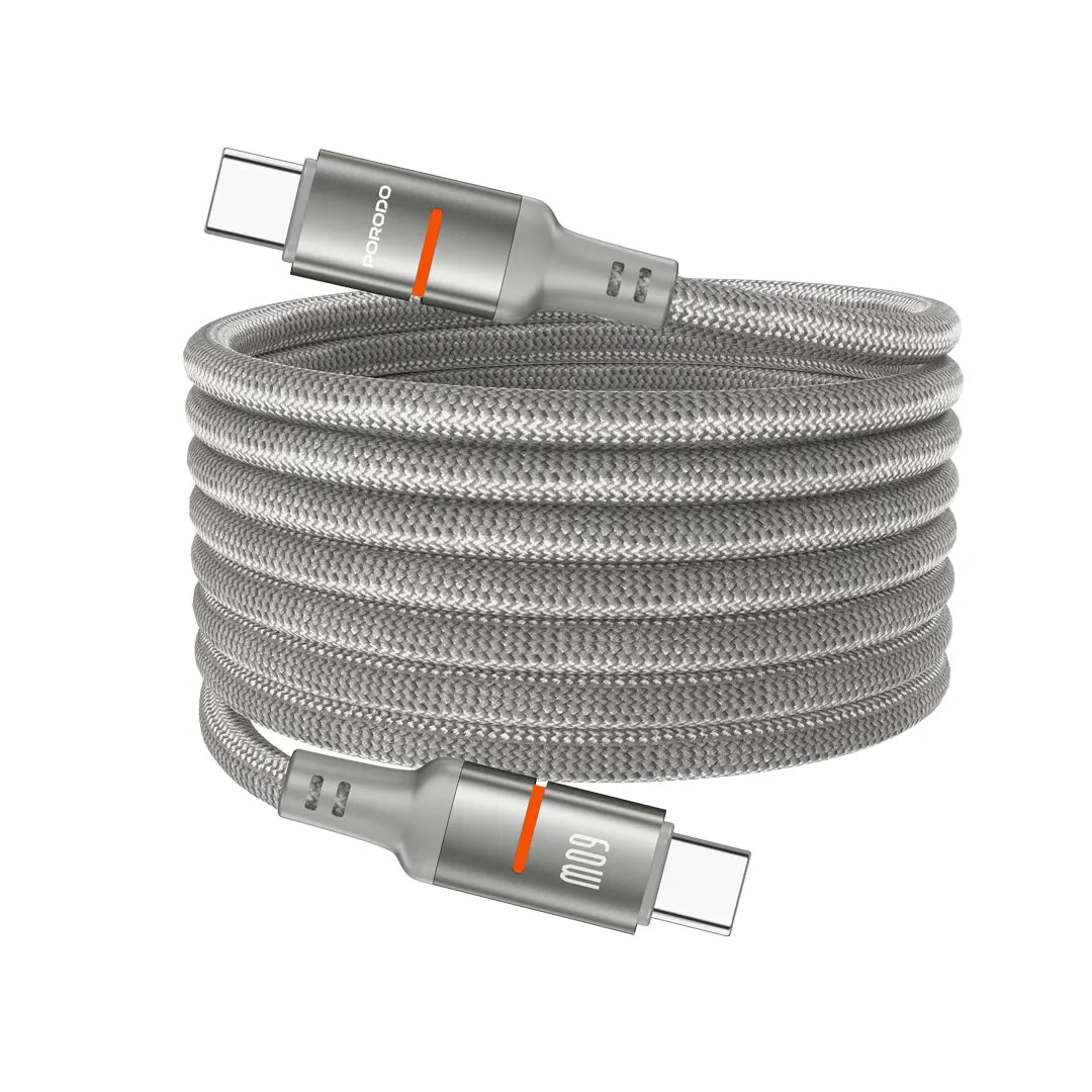 Porodo 60W C to C Magnetic Braided Cable - Grey & Gold