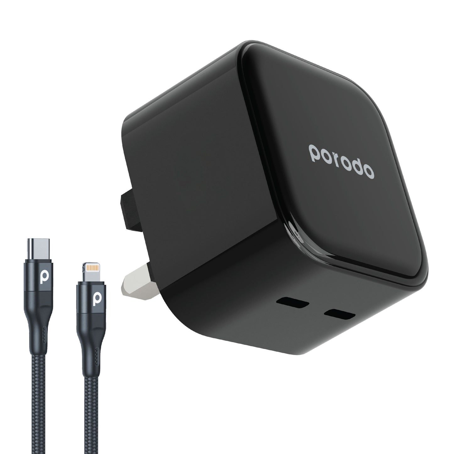 Porodo DUAL PORT PD35 CHARGER+Braided Type-C CABle