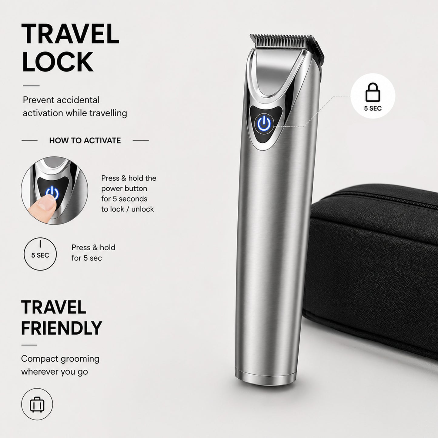 WAHL Lithium Ion Stainless Steel Grooming Kit, Rechargeable Trimmer, Ear and nose attachments, Body detailer for multi grooming, 4 Combs for different grooming lengths, 6 hours Run Time