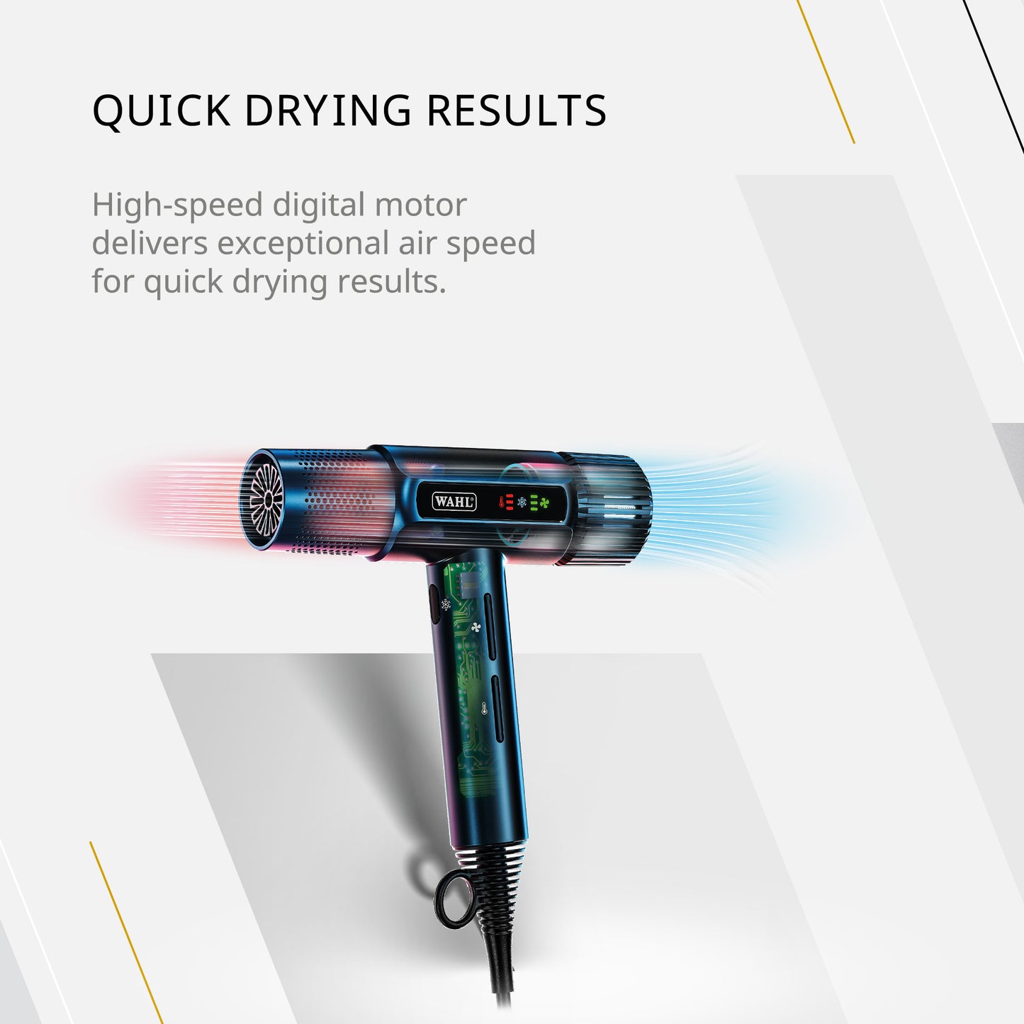 Wahl Vanquish Hair Dryer, Lightweight, LED Display, Quiet, Professional 3 Attachments, Powerful, Cool Drying, 3 Speed-Settings, Auto-Clean, Even Drying, Quick Dry
