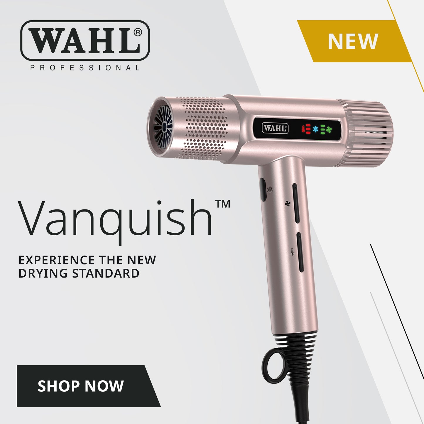 Wahl Vanquish Professional Hair Dryer - Fast Drying - With Magnetic Accessories and Diffuser - Rose Gold