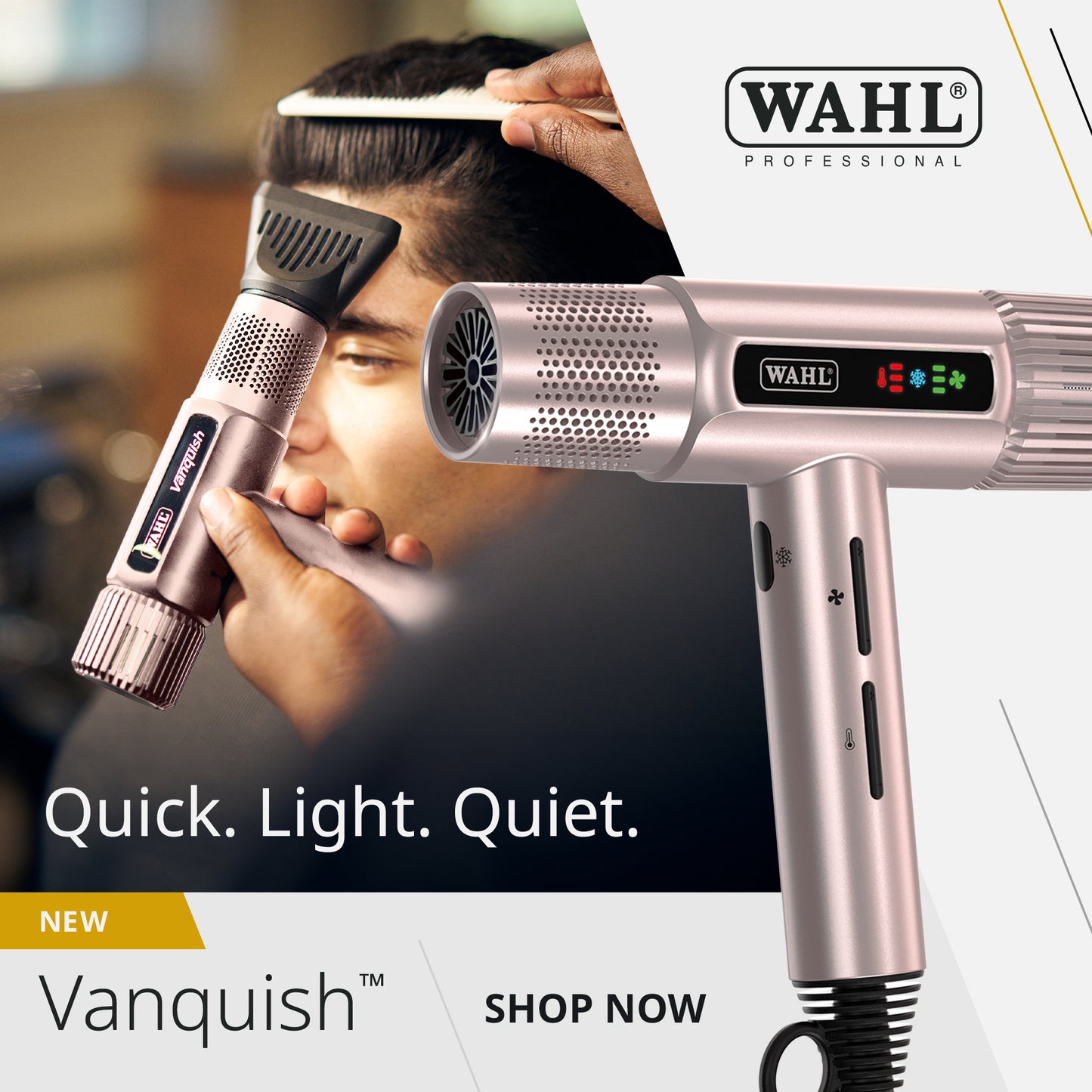 Wahl Vanquish Professional Hair Dryer - Fast Drying - With Magnetic Accessories and Diffuser - Rose Gold