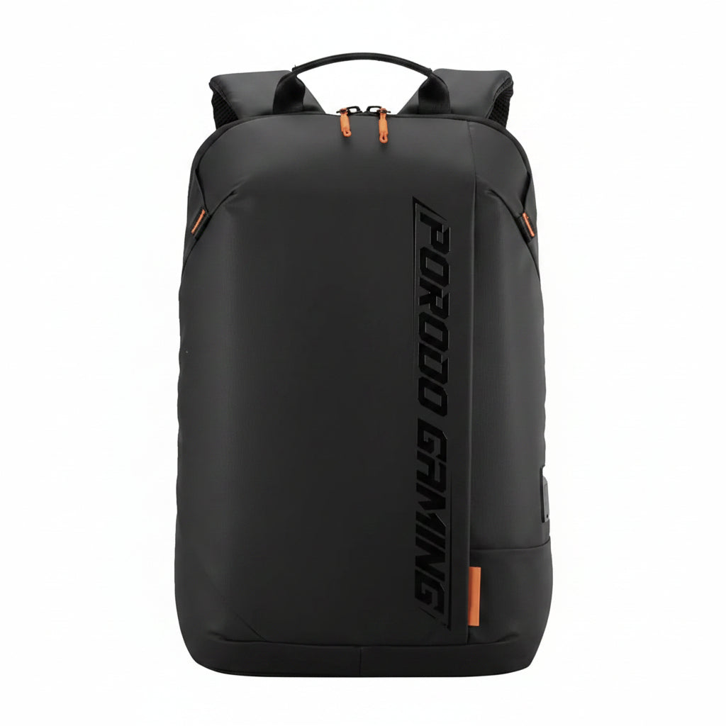 Porodo Gaming Water-Resistant PU Laptop Backpack With USB-C Port 15-inch Laptop Bag Built-in Charging Ports - Black