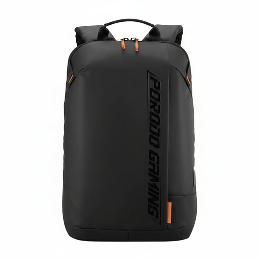 Porodo Gaming Water-Resistant PU Laptop Backpack With USB-C Port 15-inch Laptop Bag Built-in Charging Ports - Black
