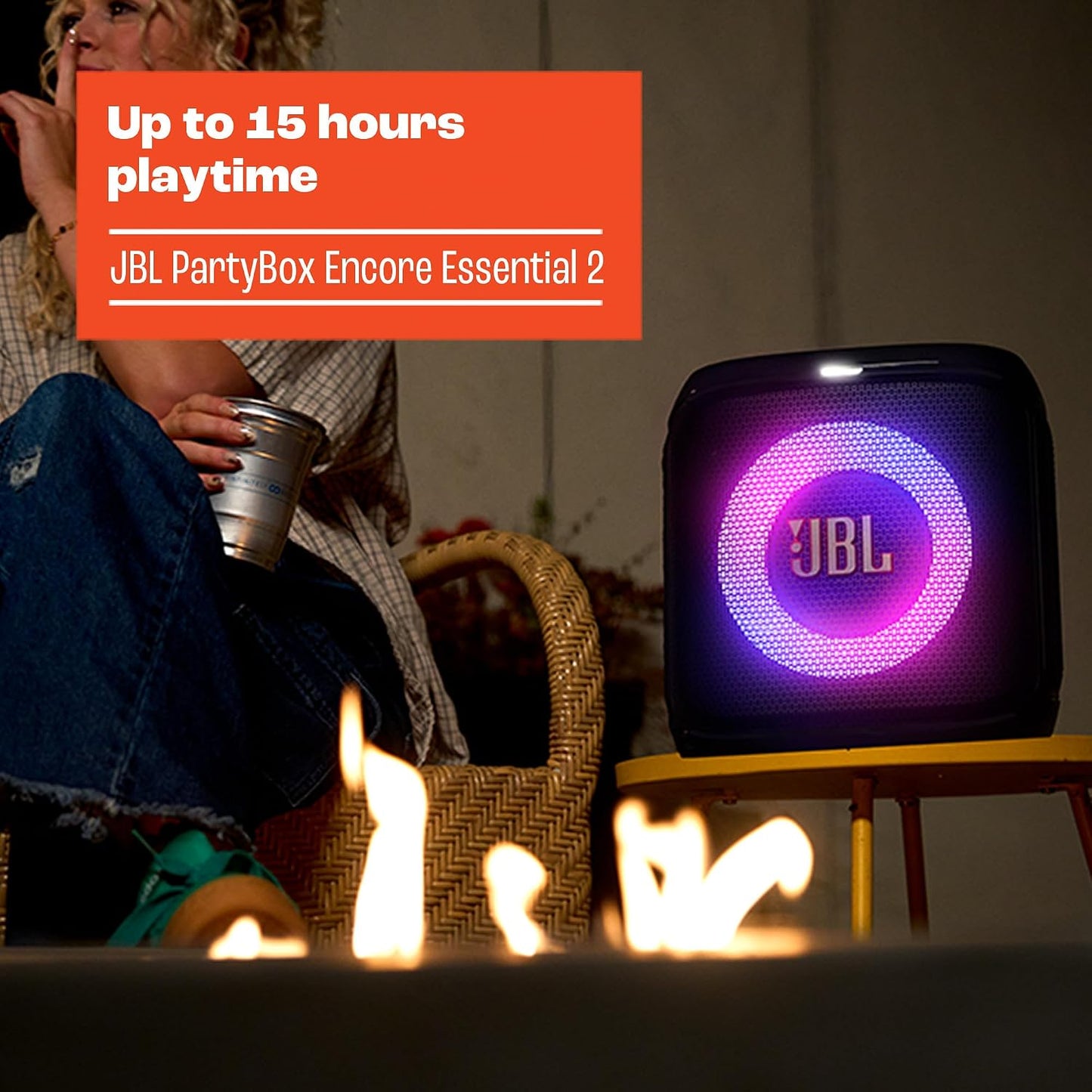 JBL PartyBox Encore Essential 2 Portable Speaker, AI Sound Boost - Black | Dynamic Lightshow, up to 15 Hour Battery, Mic And Guitar Inputs, Auracast Stereo Link, App Control, Splash Proof