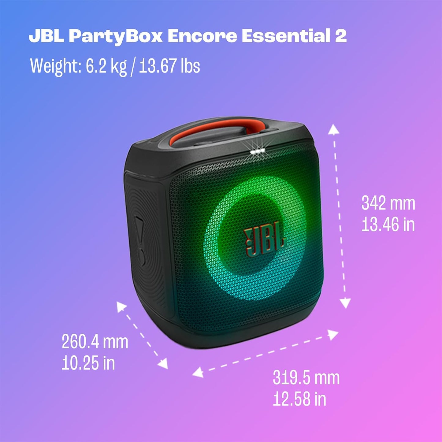 JBL PartyBox Encore Essential 2 Portable Speaker, AI Sound Boost - Black | Dynamic Lightshow, up to 15 Hour Battery, Mic And Guitar Inputs, Auracast Stereo Link, App Control, Splash Proof