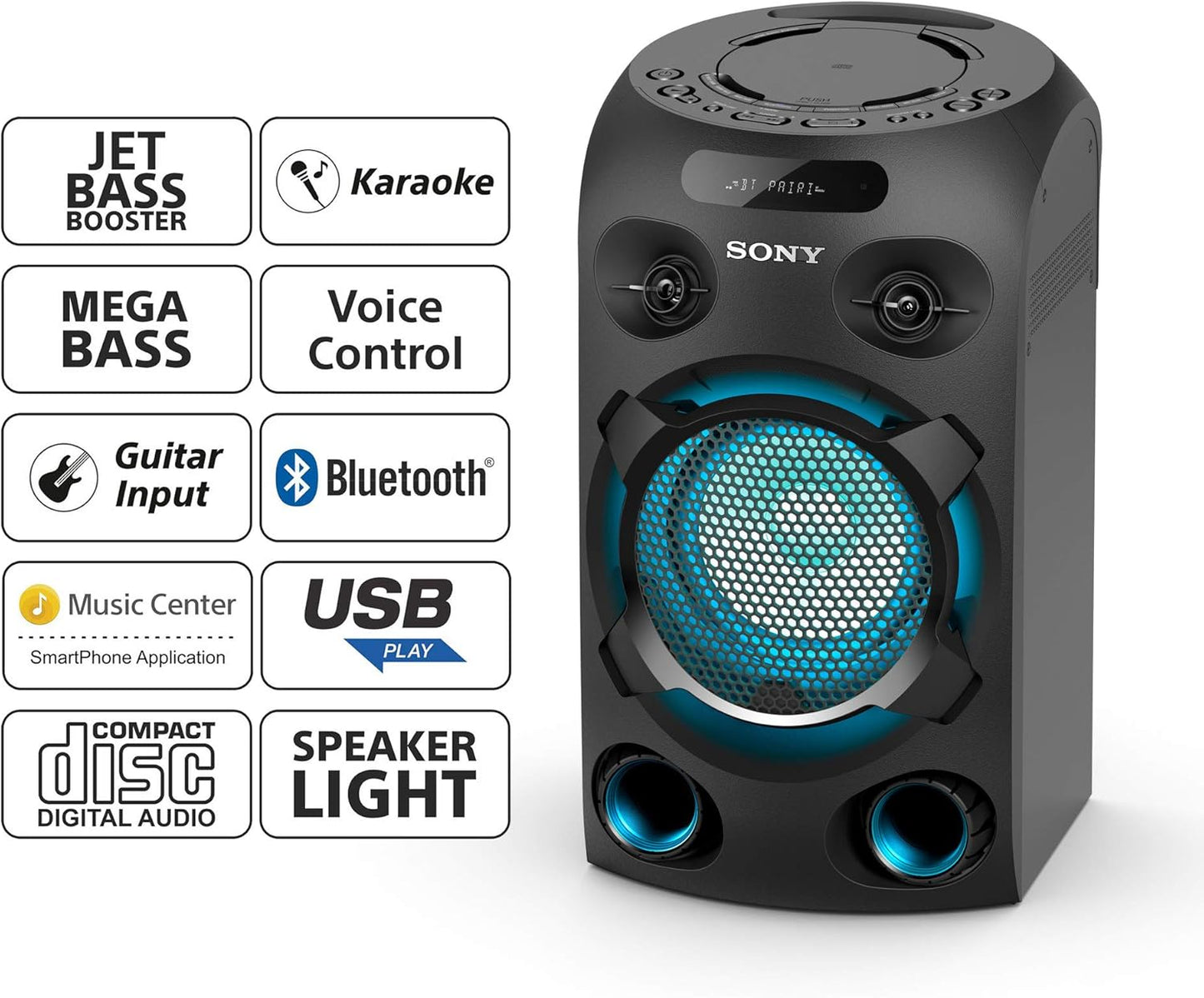 Sony MHC-V02 Home Audio Portable Party Speaker with Bluetooth, Karaoke and Jet Bass Booster