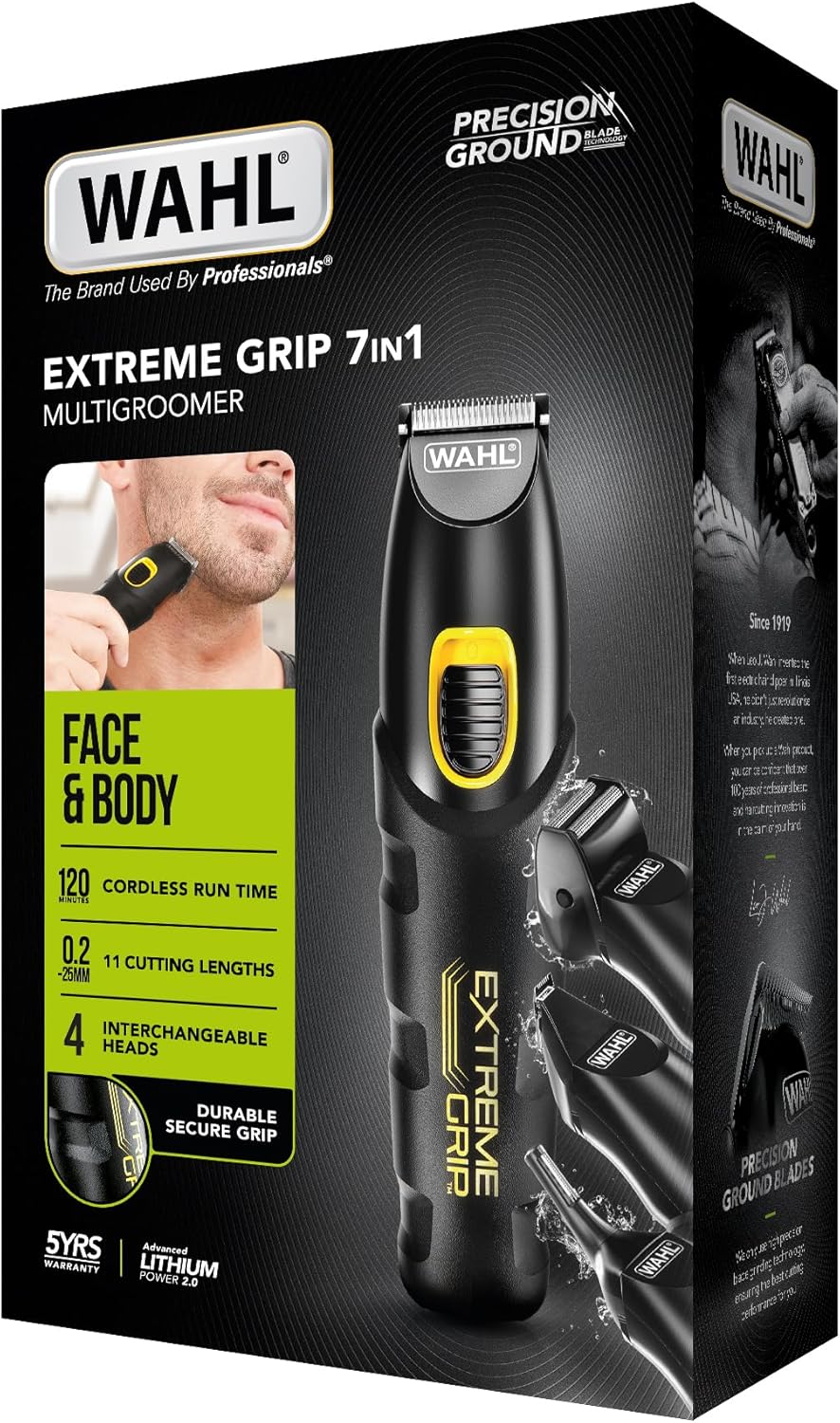 WAHL Men's Extreme Grip 7-In-1 Multi-Grooming Trimmer for Beard, Moustache, Nose, Ear, and Facial Detailing - Cordless Electric Shaver and Precision Groomer for Beard Styling - Black