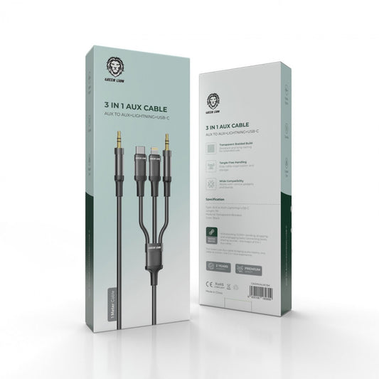 Green Lion 3 in 1 AUX Cable (AUX /Lightning/ US-C)