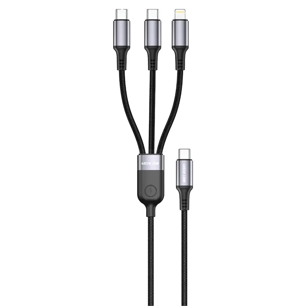 Green L 3in1 USB-C-USB-Cx2 & Lightning cable 60w
