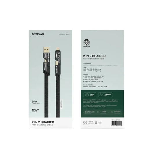 Green Lion 2 in 2 Braided Cable 65W GN2IN2BRBBK