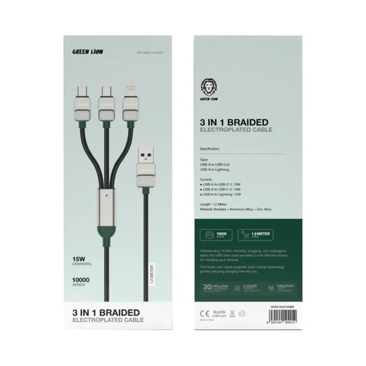 Green Lion 3-in-1 Braided Cable USB A to C+C+L 1.2