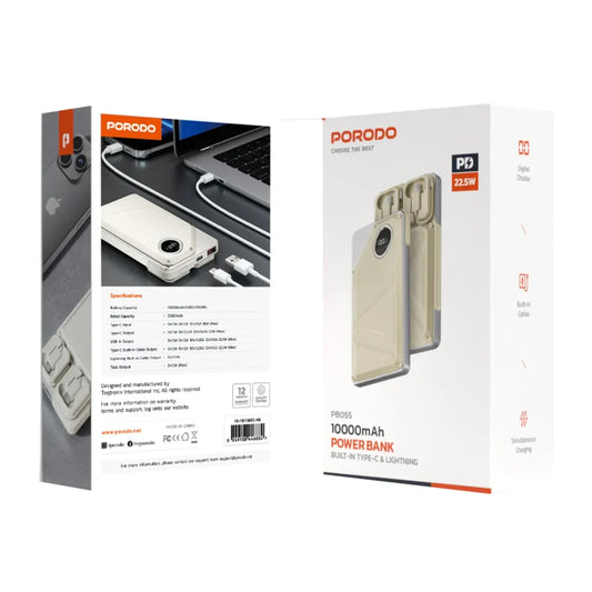 Porodo 10000mAh Power Bank Built-In Type-C & Lightning