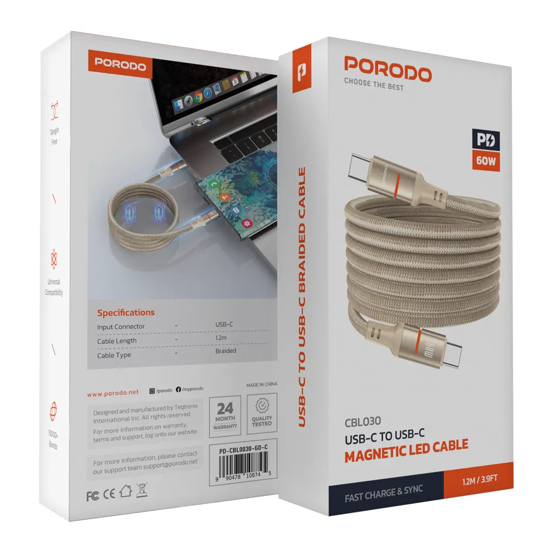 Porodo 60W C to LIGHTNIN Magnetic Braided Cable -