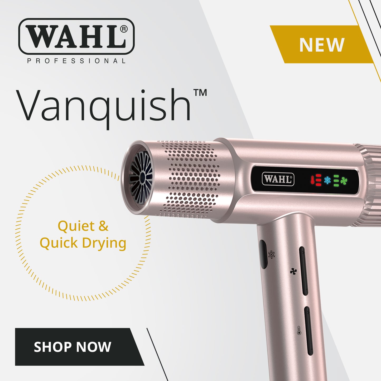 Wahl Vanquish Professional Hair Dryer - Fast Drying - With Magnetic Accessories and Diffuser - Rose Gold