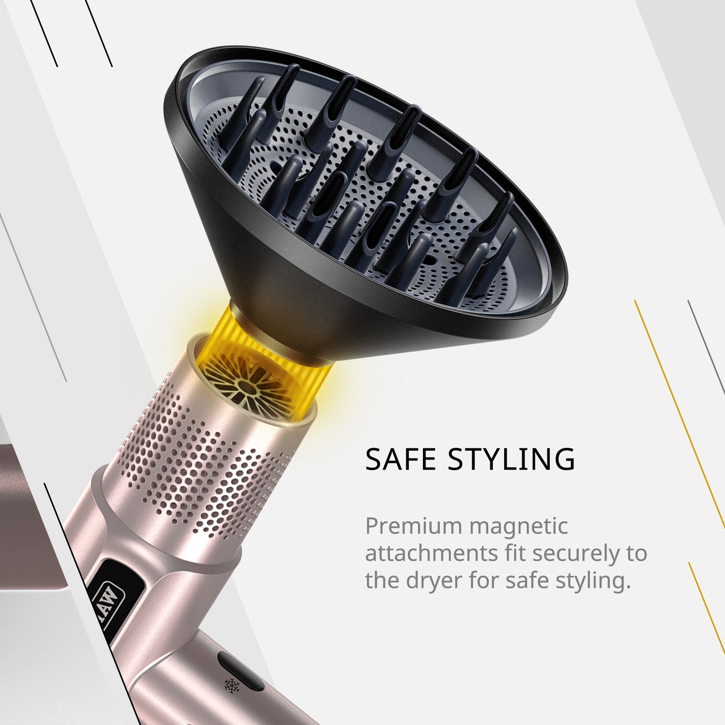 Wahl Vanquish Professional Hair Dryer - Fast Drying - With Magnetic Accessories and Diffuser - Rose Gold