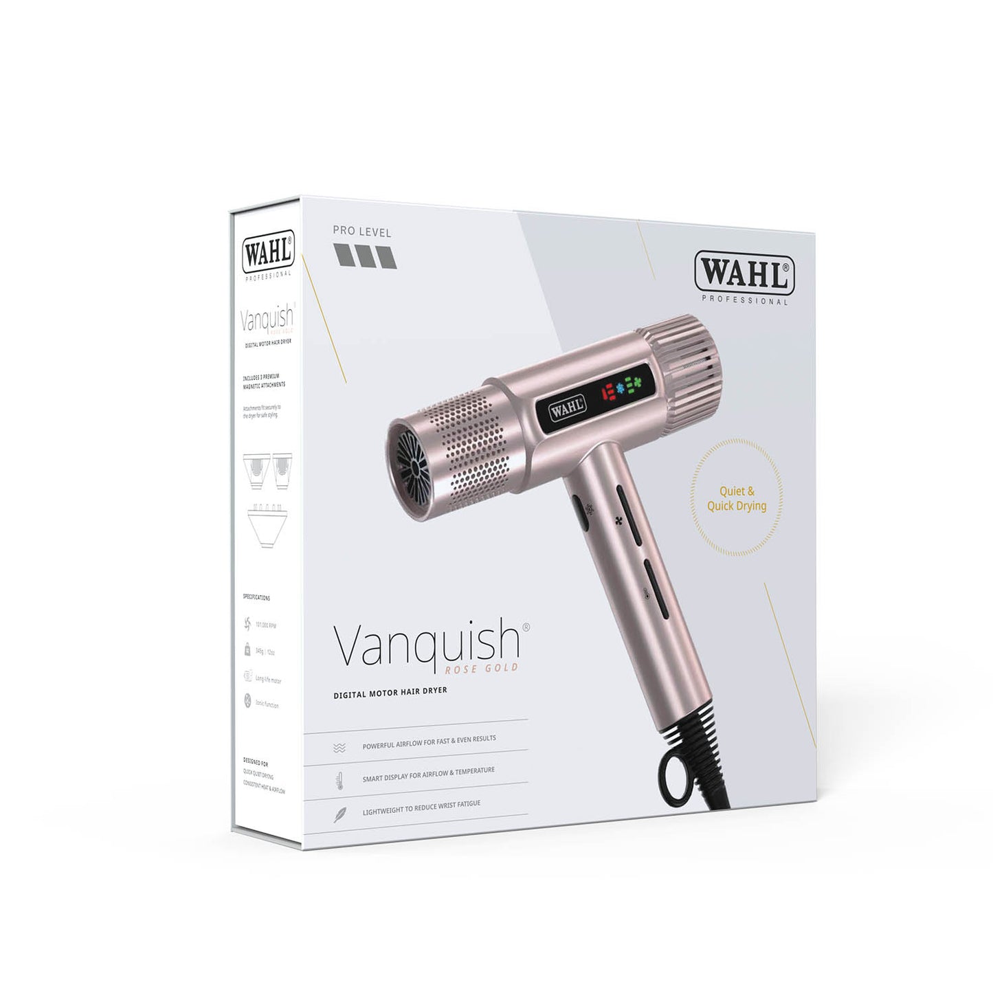 Wahl Vanquish Professional Hair Dryer - Fast Drying - With Magnetic Accessories and Diffuser - Rose Gold