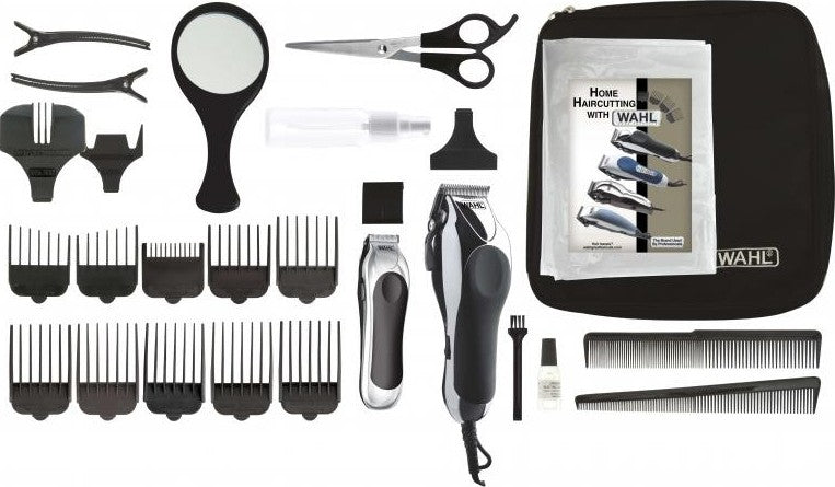 Wahl Deluxe Chrome Pro Hair Cutting Kit, Corded Hair Clipper Kit For Mens Grooming, 12 Comb Attachments, Mini Detailing Trimmer, Self Sharpening Precision Blades With Taper Lever