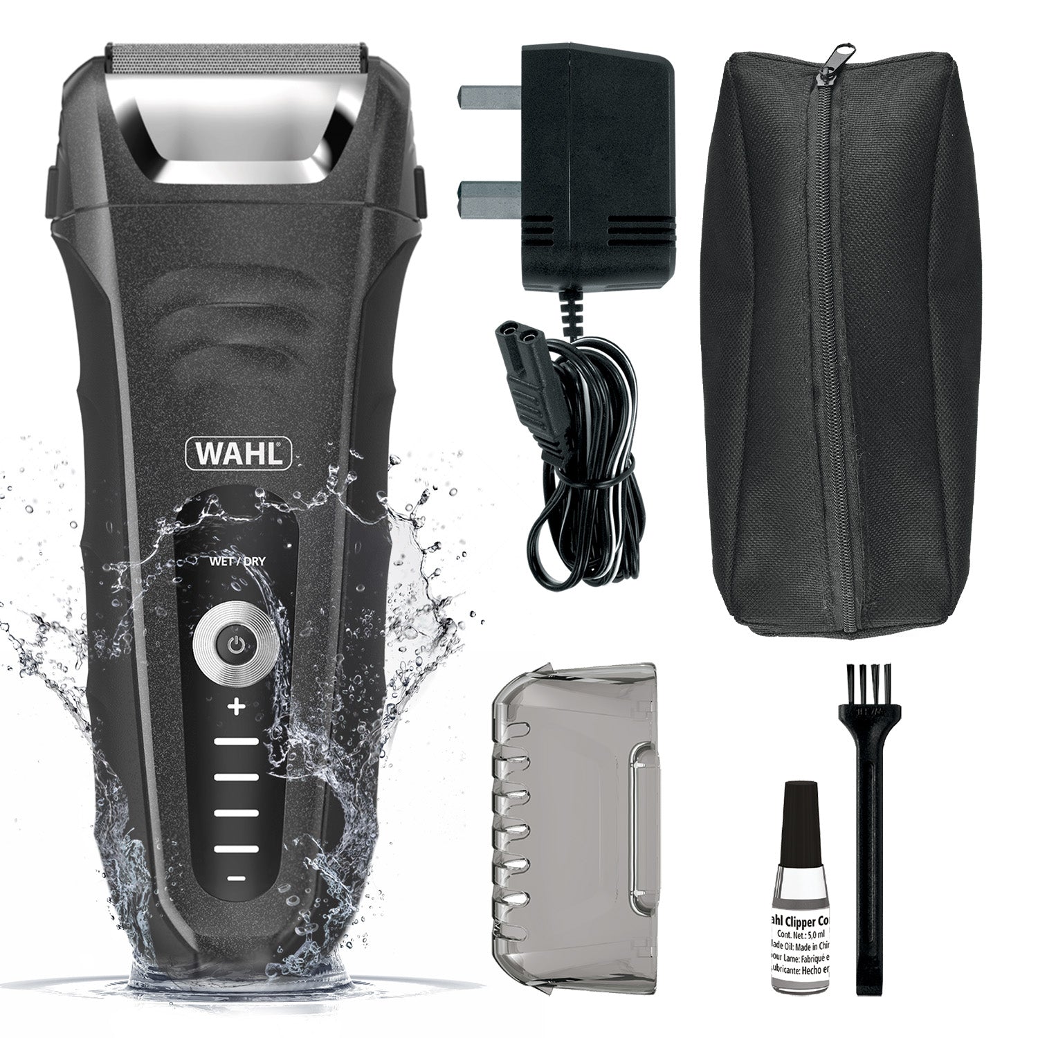 WAHL Aqua Shave Shaver with Lithium Ion Battery for Wet/Dry Rechargeable Shaving, Waterproof Electric Shaver with Pop-up Trimmer and Stainless Steel Blades